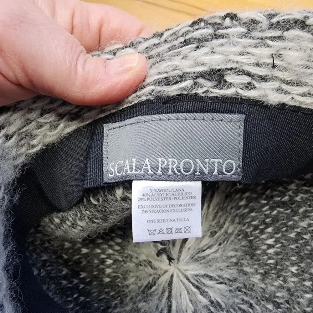 Scala Boucle Knit Cloche Wool Blend Hat Gray Black